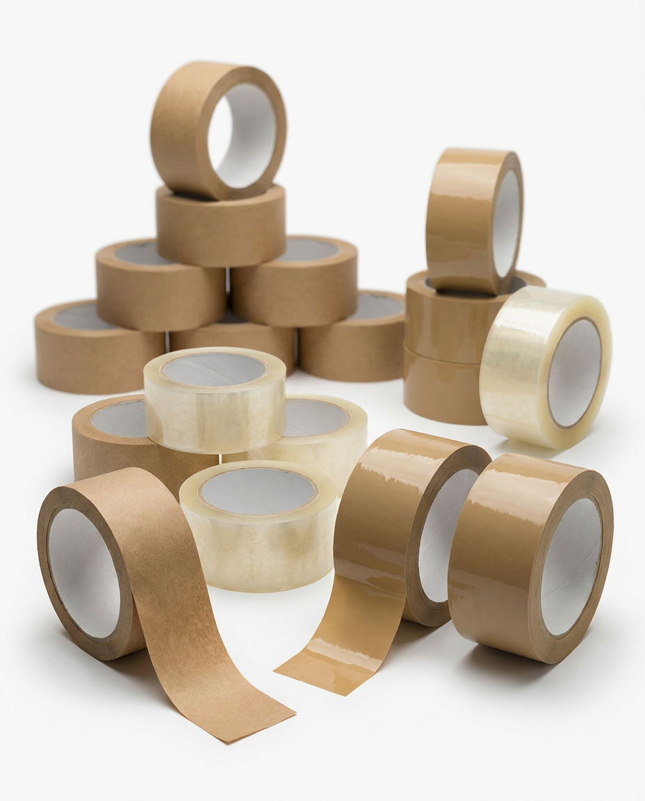 Verschiedene Klebebandrollen: Papier, PP und transparent